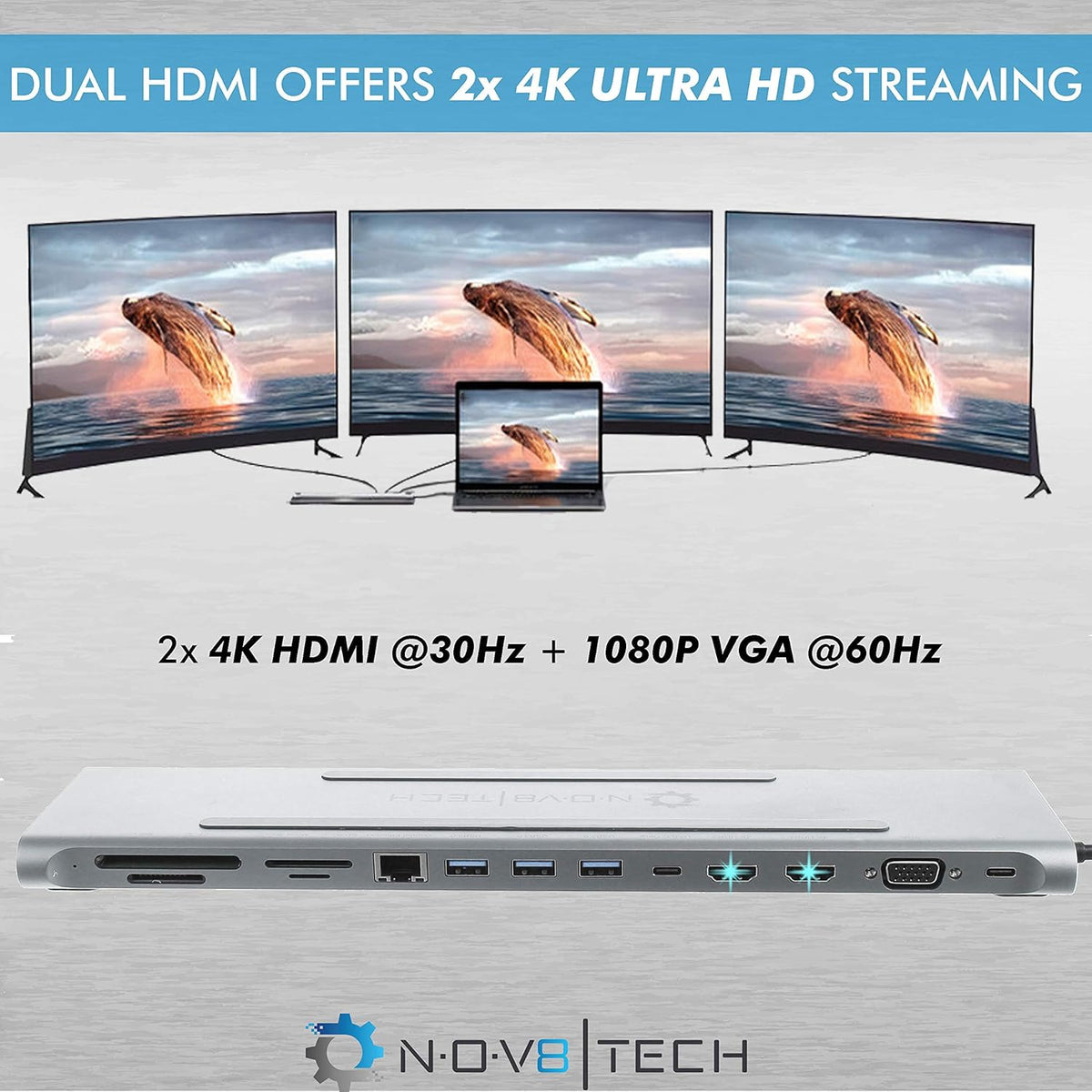 USB C Laptop Docking Station, 14in1 Triple Display 2 HDMI & VGA, 100W USB-C PD, Gigabit Ethernet, 2X USB 3, Card Reader, Audio M637307