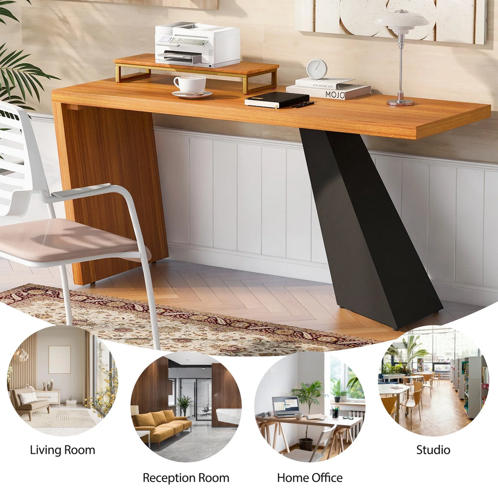 63" Rustic Industrial Wooden Writing Desk with Monitor Stand U3369