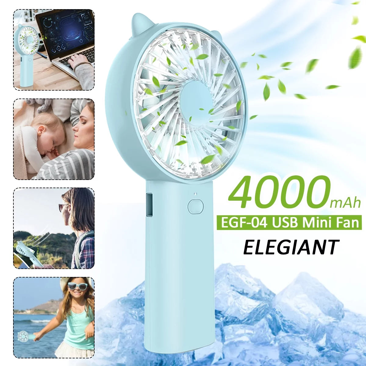 4 Speeds Mini Handheld Fan USB Rechargeable Q6259