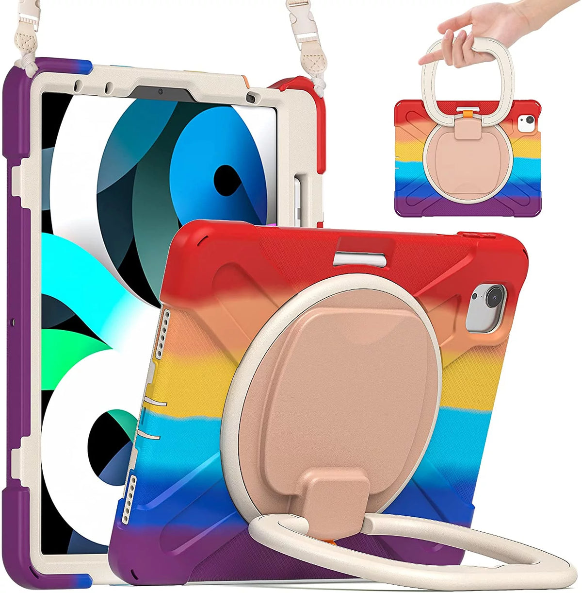 iPad Case with Rotatable Stand Shoulder Strap Pencil Holder Shockproof Silicone E40267