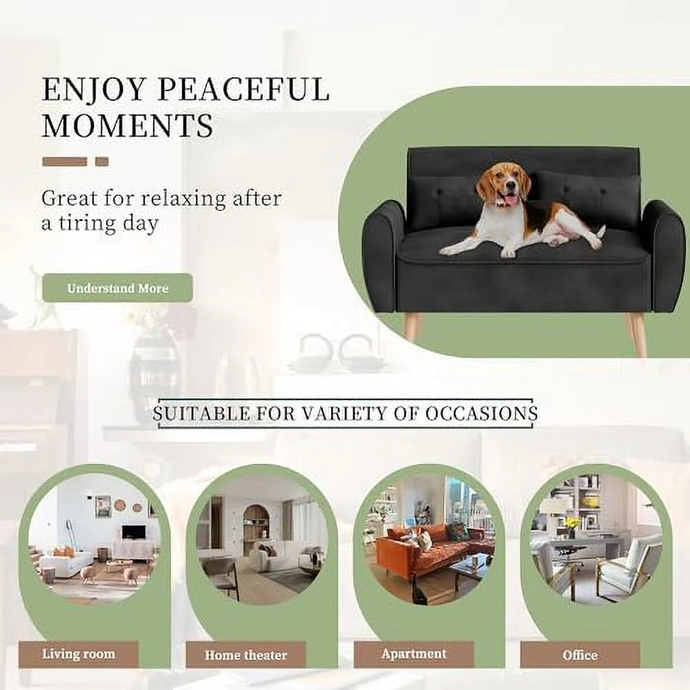 47" Linen Fabric Tufted Loveseat Sofa with Wood Legs N52513
