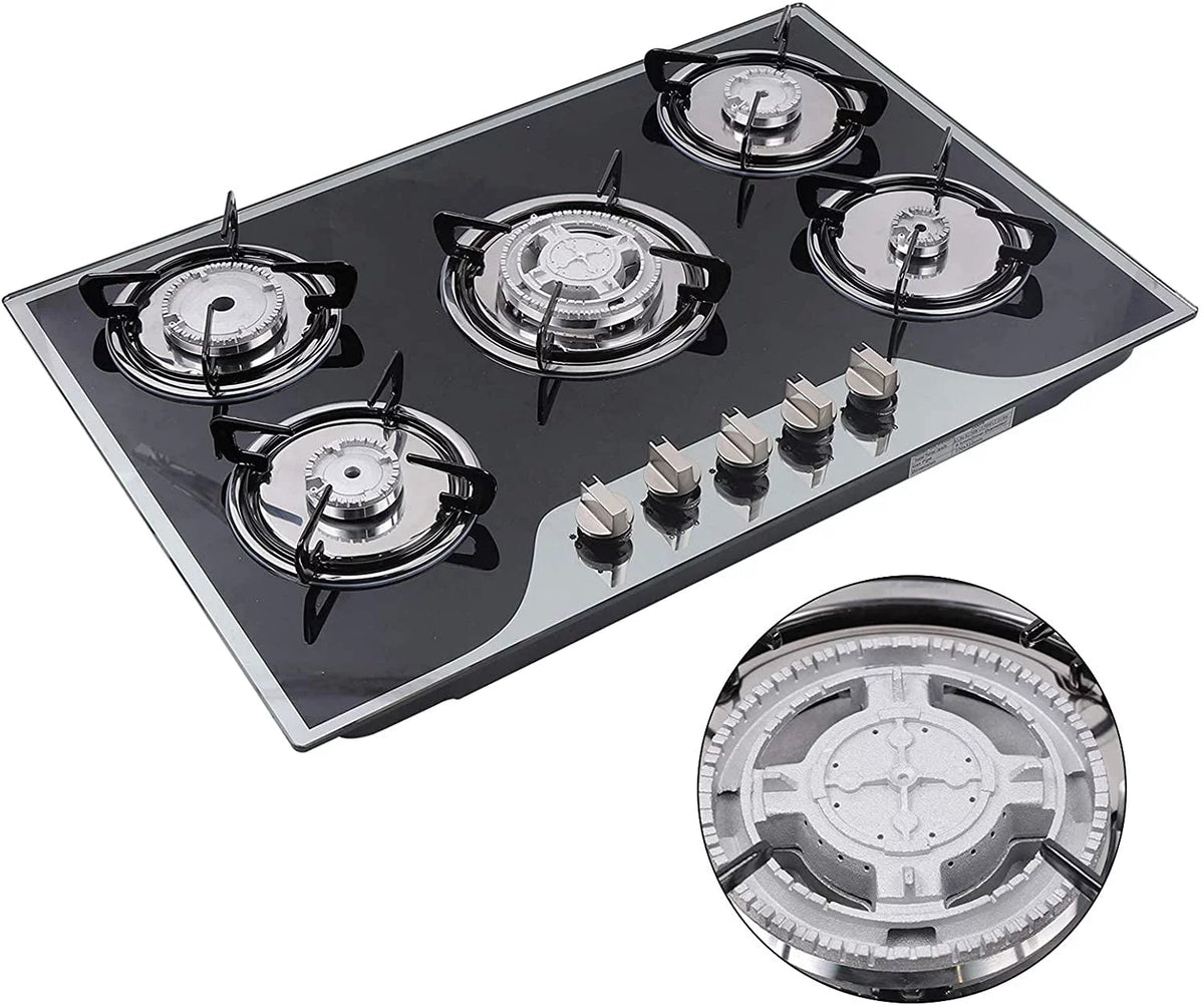 Gas Cooktops 5 Burner Tempered Glass K979
