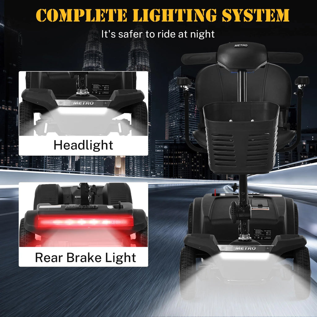 Heavy Duty 4-Wheel Mobility Scooter with Front & Rear Light, Black Y5489