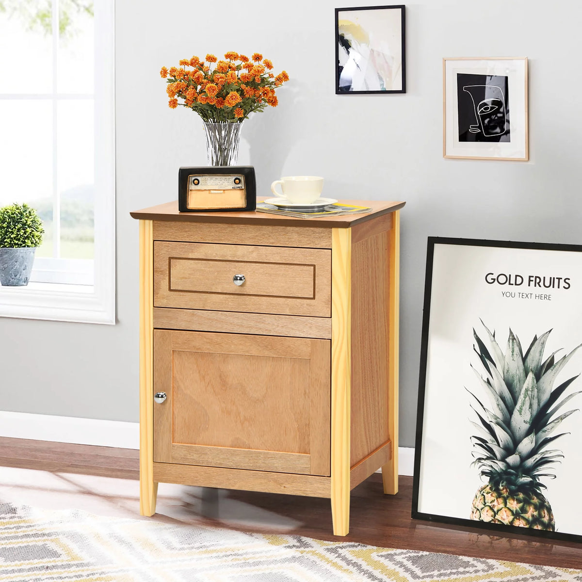 Natural Nightstand with Drawer U9494