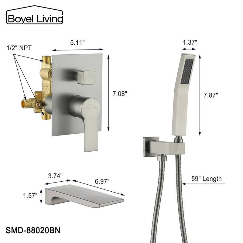 Wall Mount Roman Tub Faucet with Hand Shower Brushed Nickel N6052