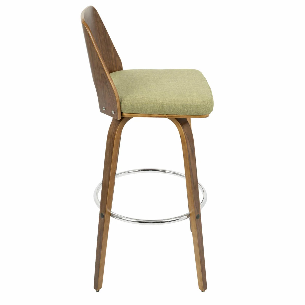 30" Mid-Century Modern Fixed Height Barstool With Swivel In Walnut And Green Fabric - Set Of 2 V1005