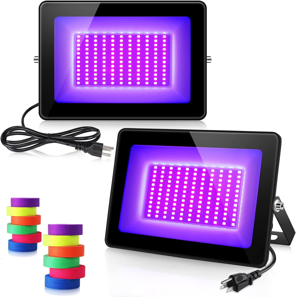 2 Pack 60W UV Flood Black Light, IP67 Waterproof LED Black Lights, 395nm-405nm Blacklight with 3.9ft Cable and Plug Z86011