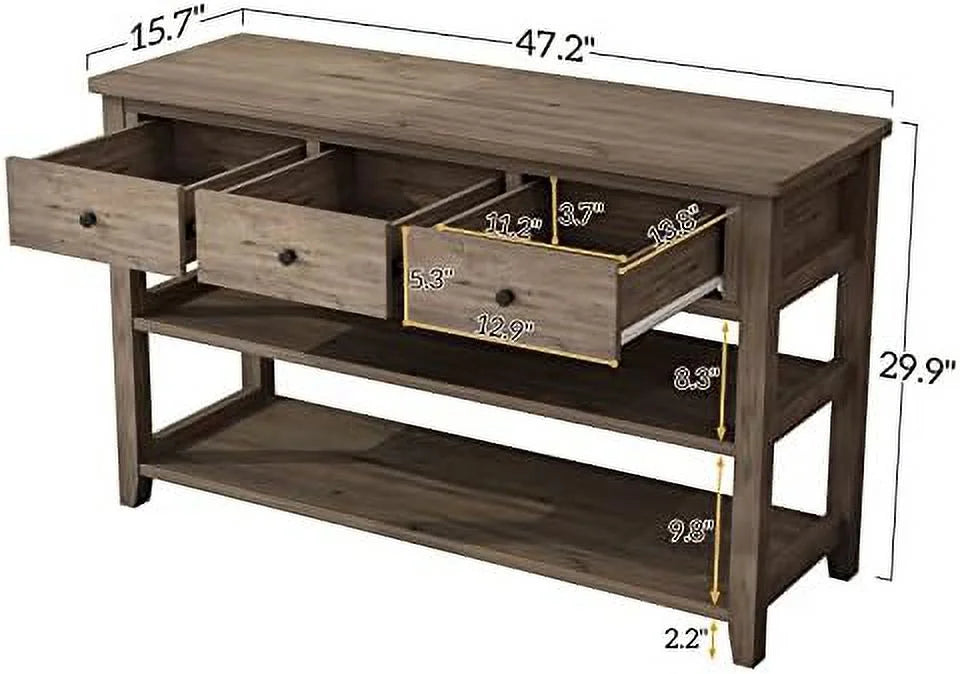 Grey 3 Tier Console Table with 3 Drawers and Shelves X237397