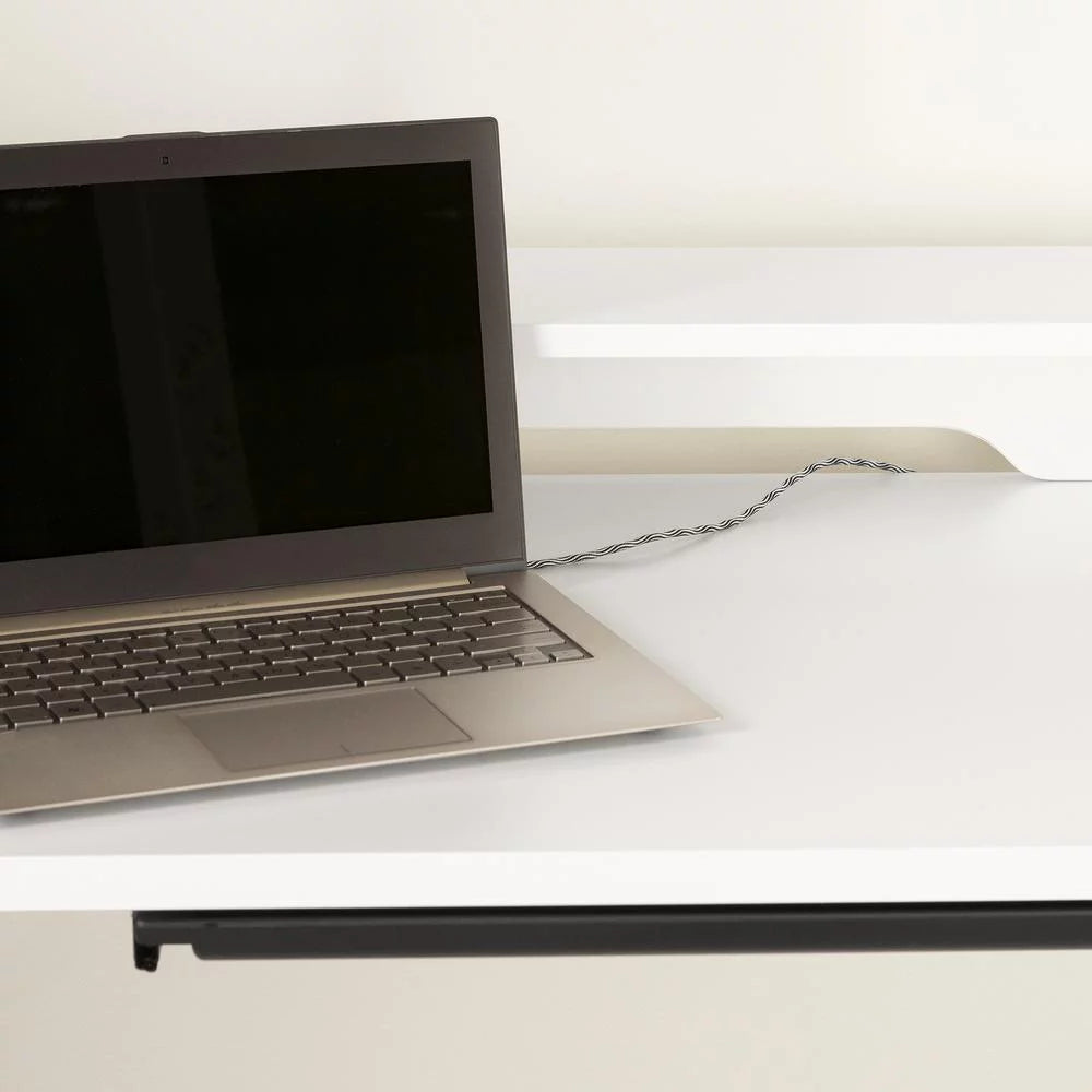 White Adjustable Height Standing Desk with Built In Power Bar N409