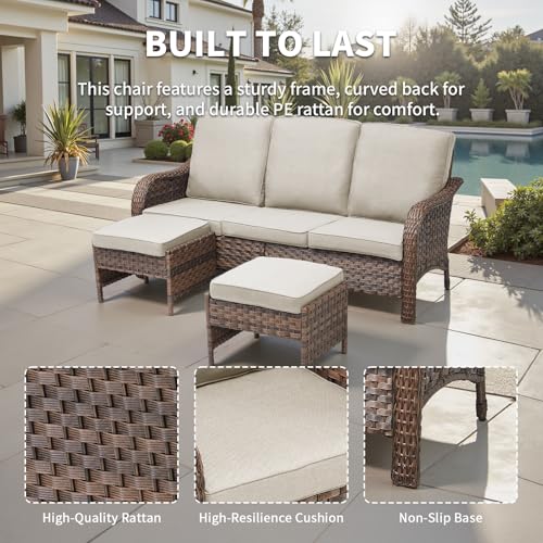 5 Pieces All-Weather Wicker Patio Furniture Set with Swivel Rocking Chairs T153