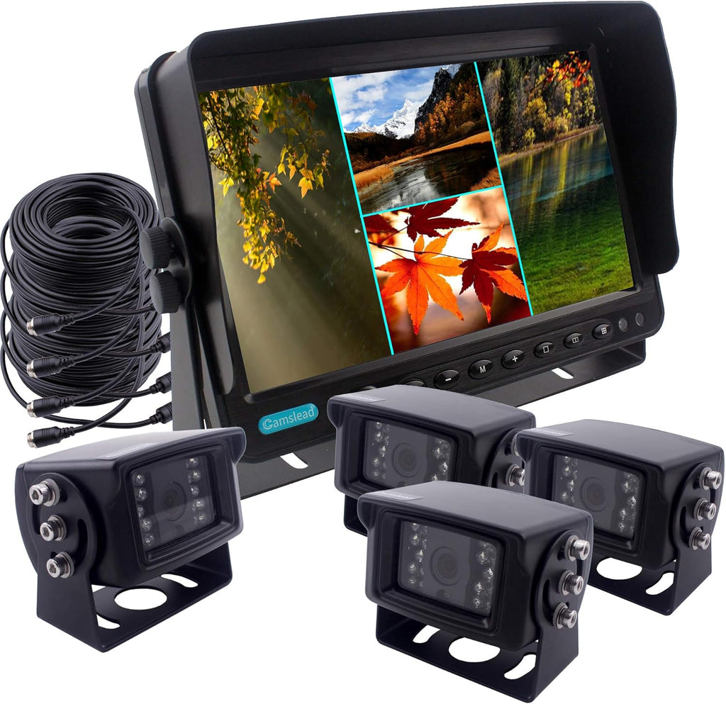 9 inch Quad Split Screen Backup Camera System for Truck Trailer RV Van Caravan Camper B5947
