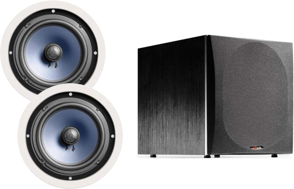 8-inch 2-way In-ceiling Speakers Set of 2 with 12-inch Powered Subwoofer R485