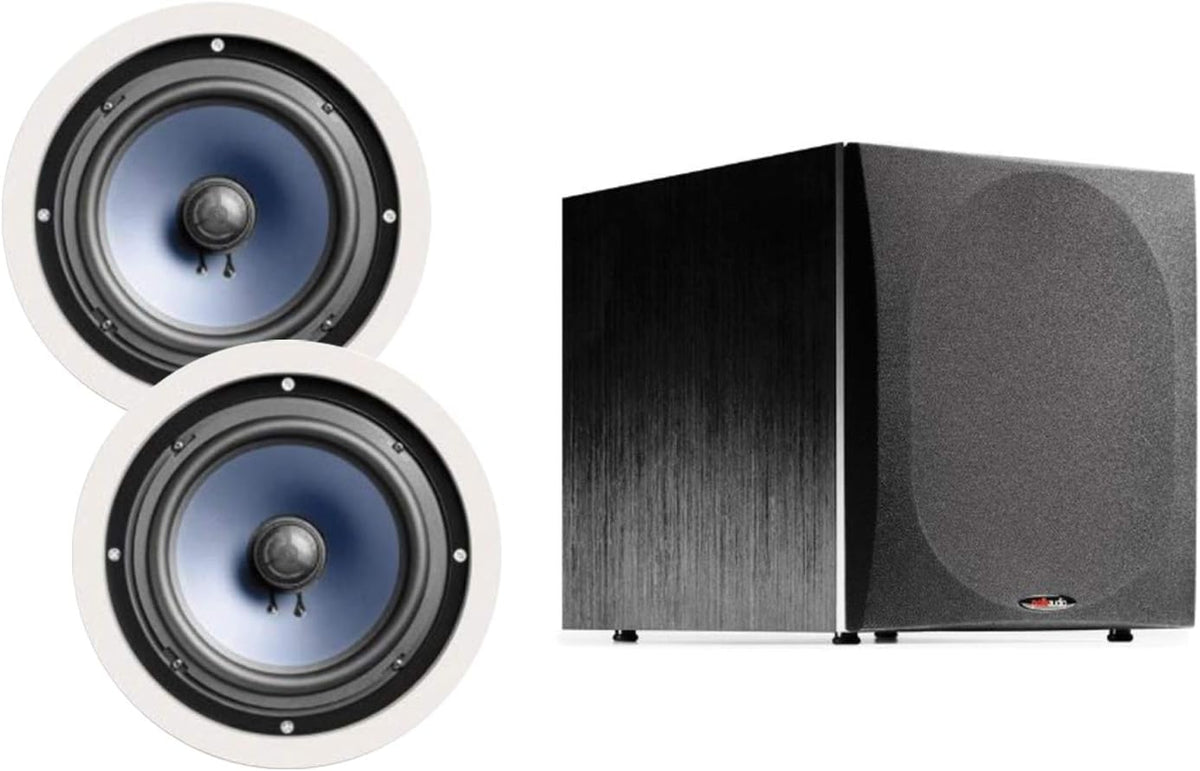 8-inch 2-way In-ceiling Speakers Set of 2 with 12-inch Powered Subwoofer R485