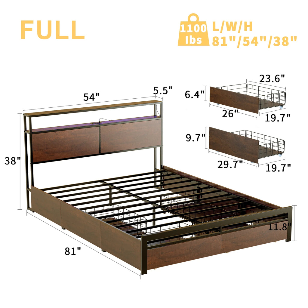 Queen Size Bed Frame with Headboard and 4 Storage Drawers X51551