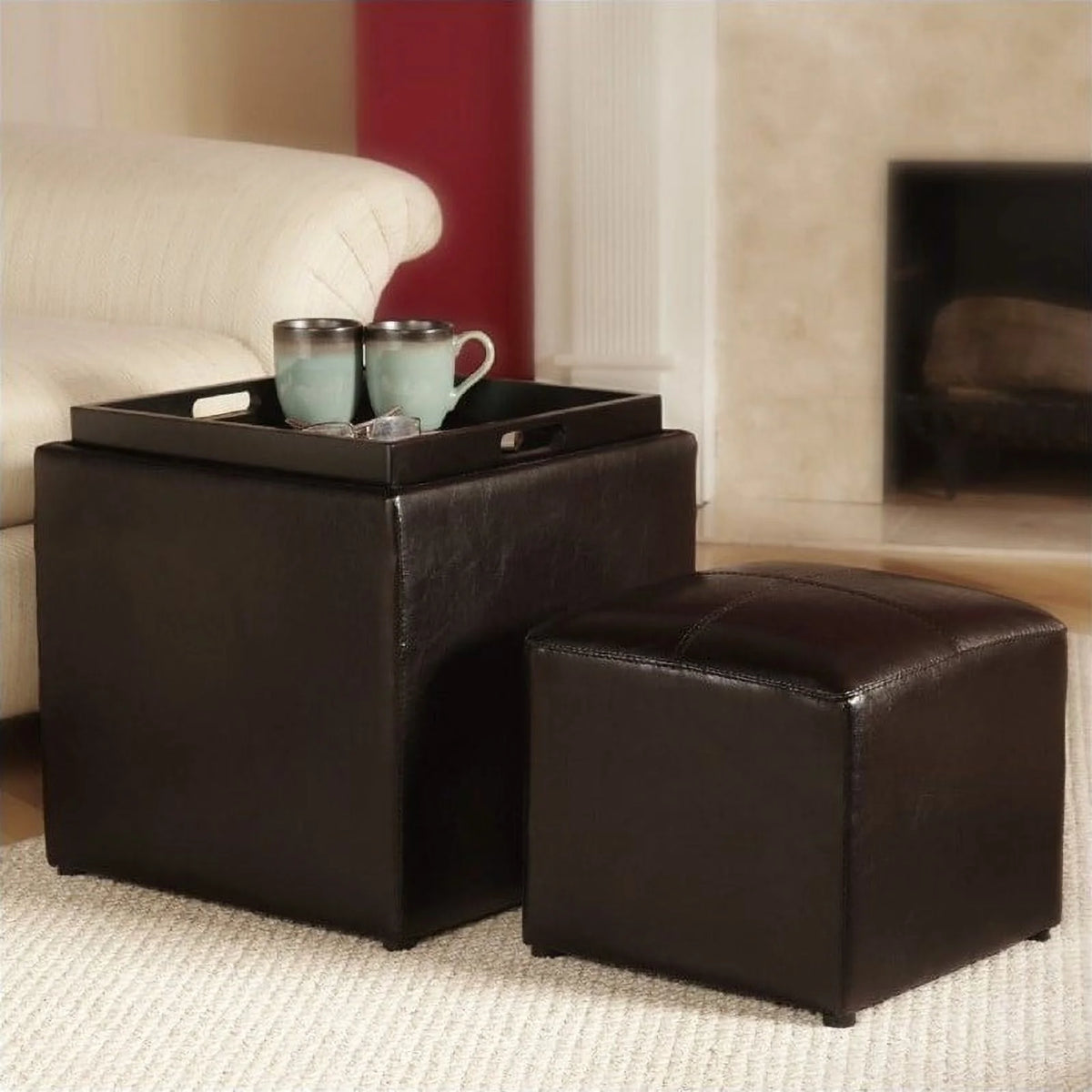 Espresso Faux Leather Ottoman E76236