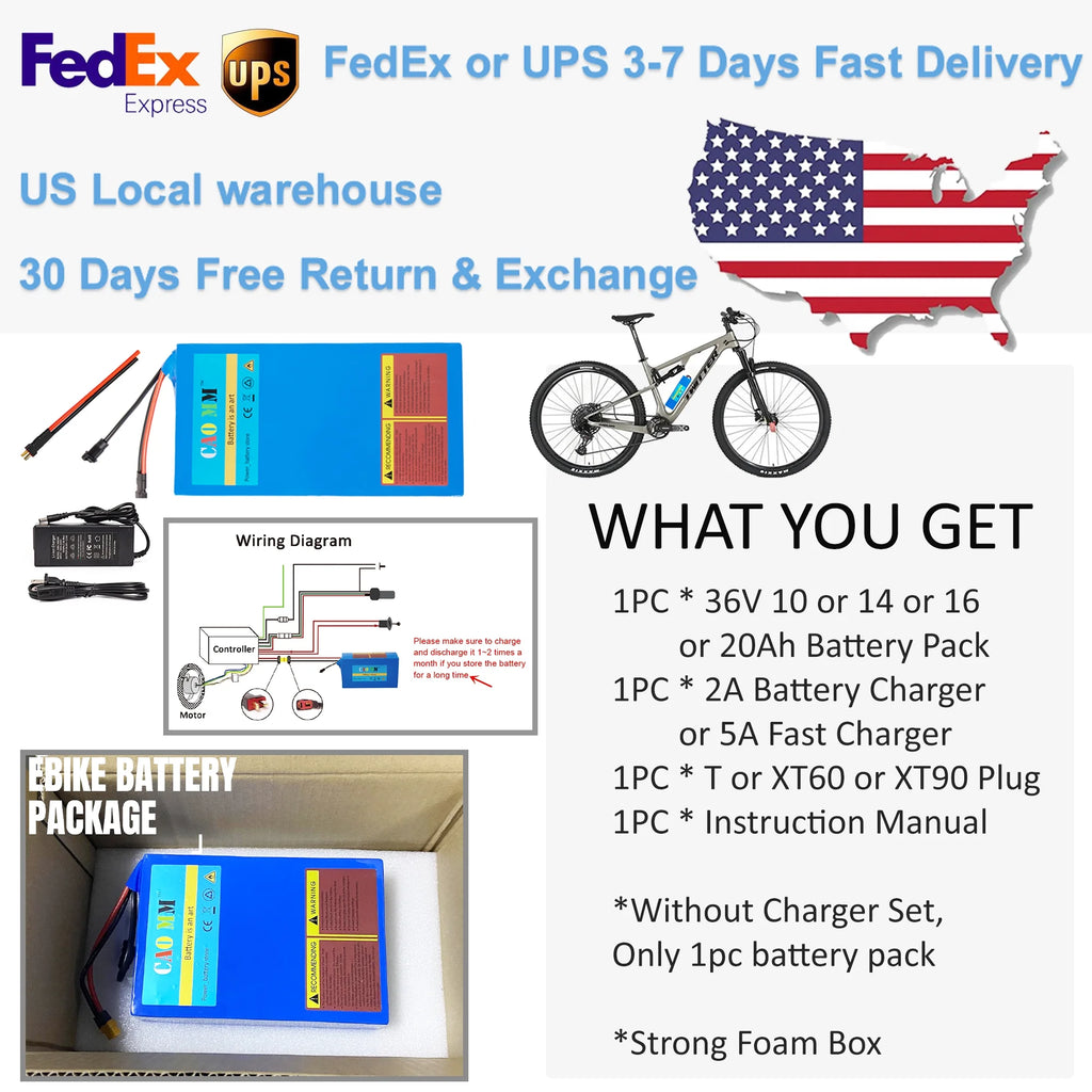 36V 20Ah Lithium Ebike Battery with 2A Charger N7190