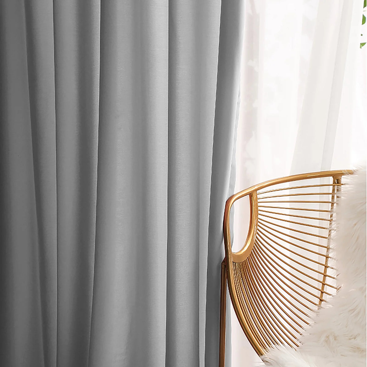 2PCS Solid Color Polyester Grommet Light Filtering Curtains Y65727