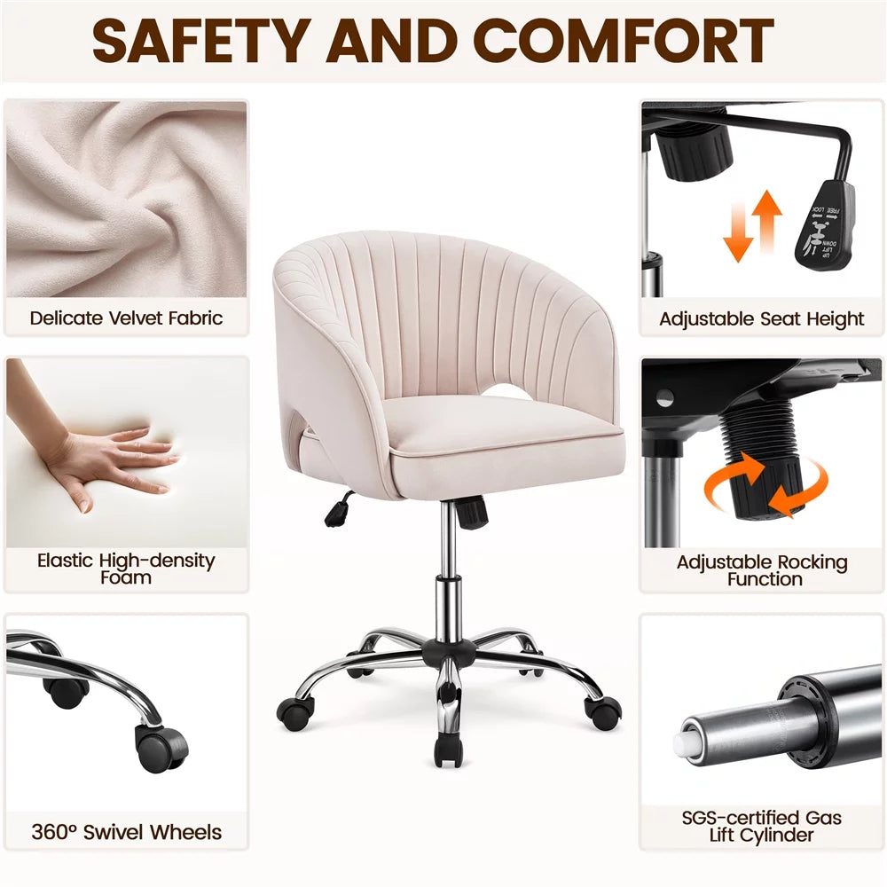 Cream Velvet Tufted Office Chair Z7202