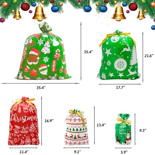 43 PCS Christmas Drawstring Gift Bags Assorted Sizes with Rope G2578