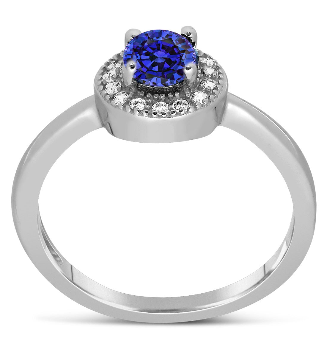 1.50 Carat Halo Sapphire and Diamond Engagement Ring in White Gold E453