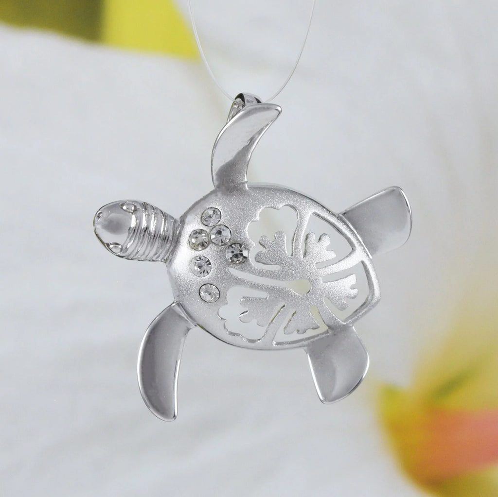 Sterling Silver Turtle Hibiscus Earring and Necklace X276502