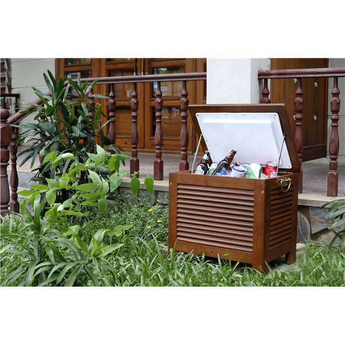 Wooden Patio Cooler with Double Wall Plastic Insert Y16353