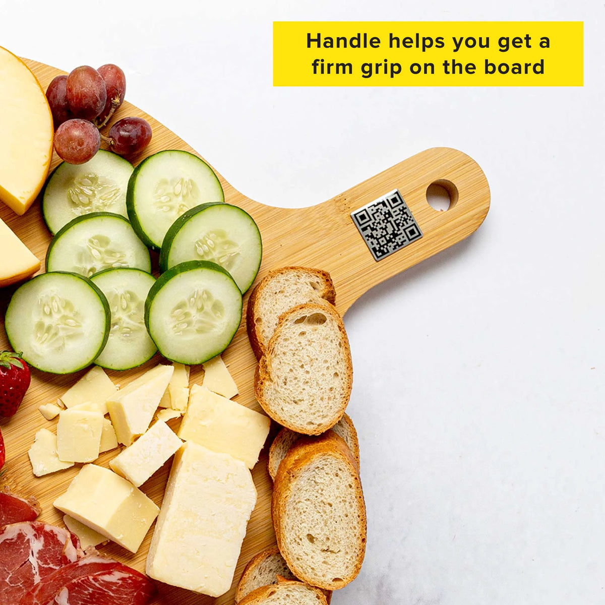 Bamboo Round Charcuterie Board with Handle, 15.5" K56707