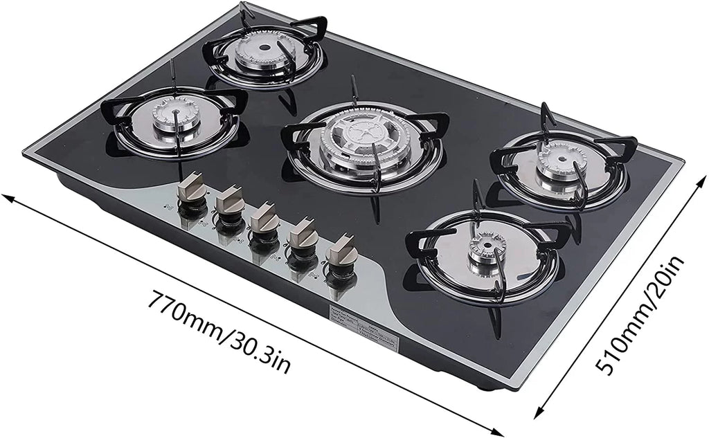Gas Cooktops 5 Burner Tempered Glass K979