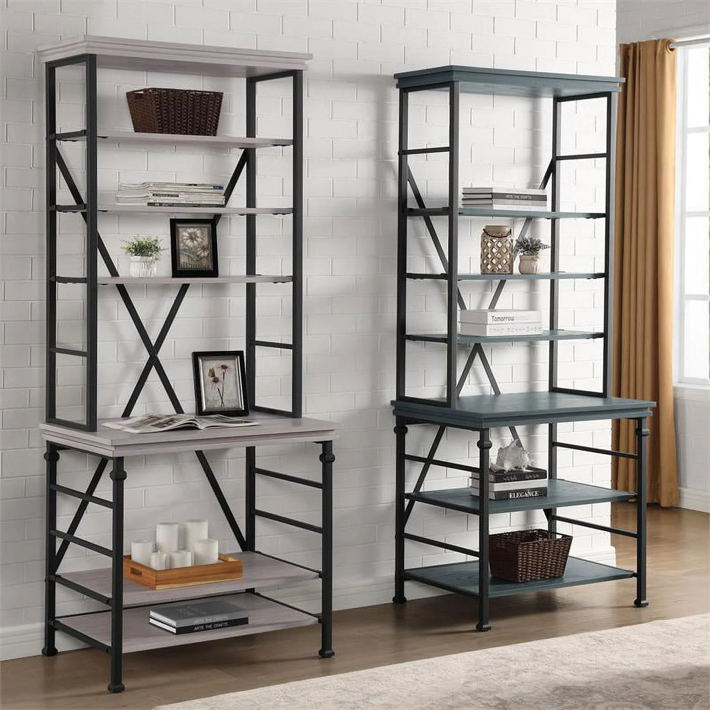 Antique White 6-Shelf Metal Bookcase W7362