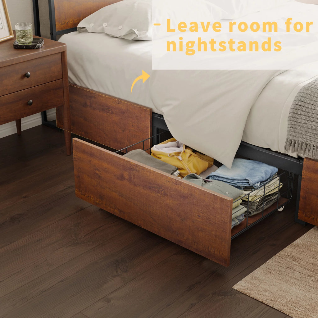 Queen Size Bed Frame with Headboard and 4 Storage Drawers X51551