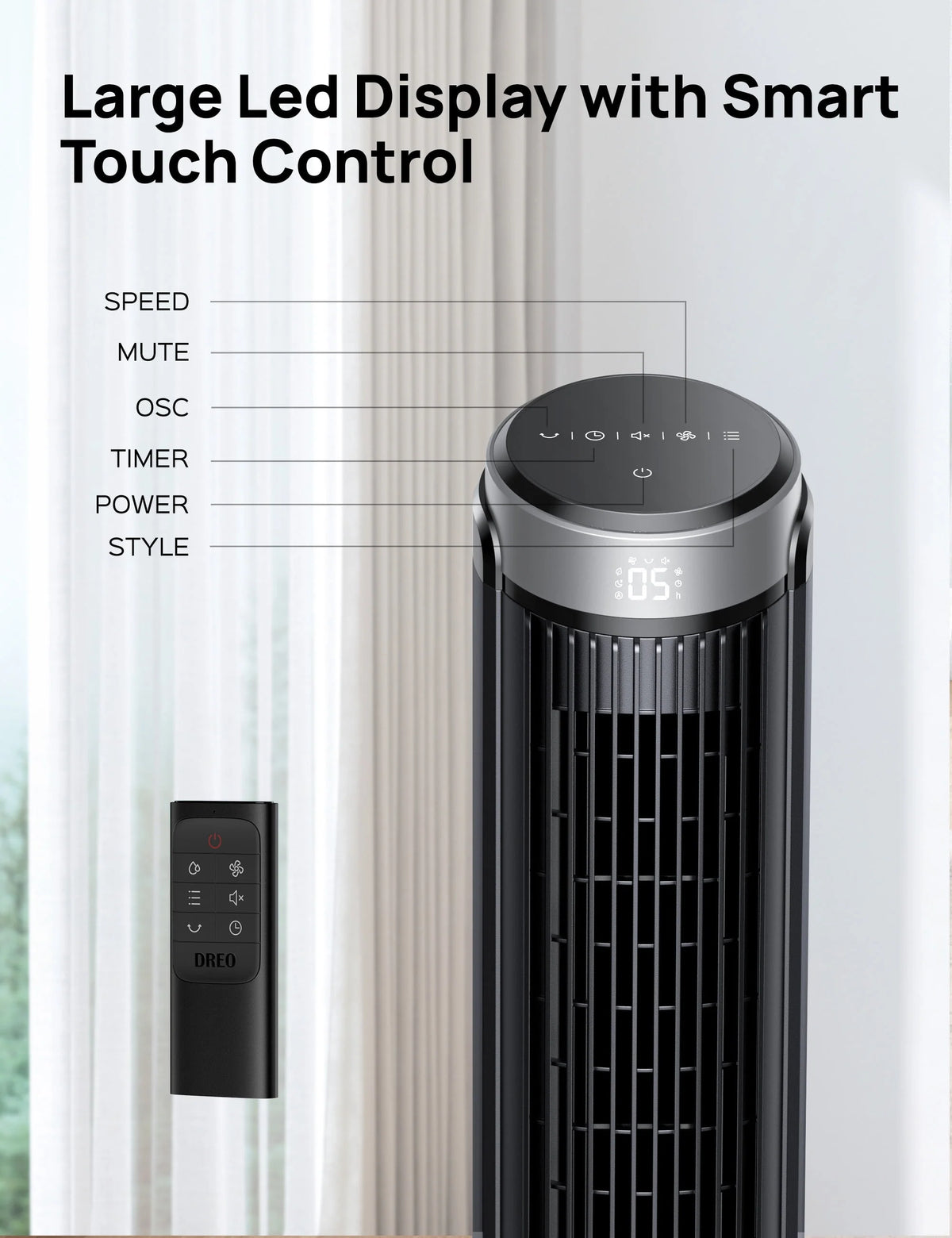 90° Oscillating Tower Fan with Remote, 4 Modes, 12H Timer, 40 Inch Z505299