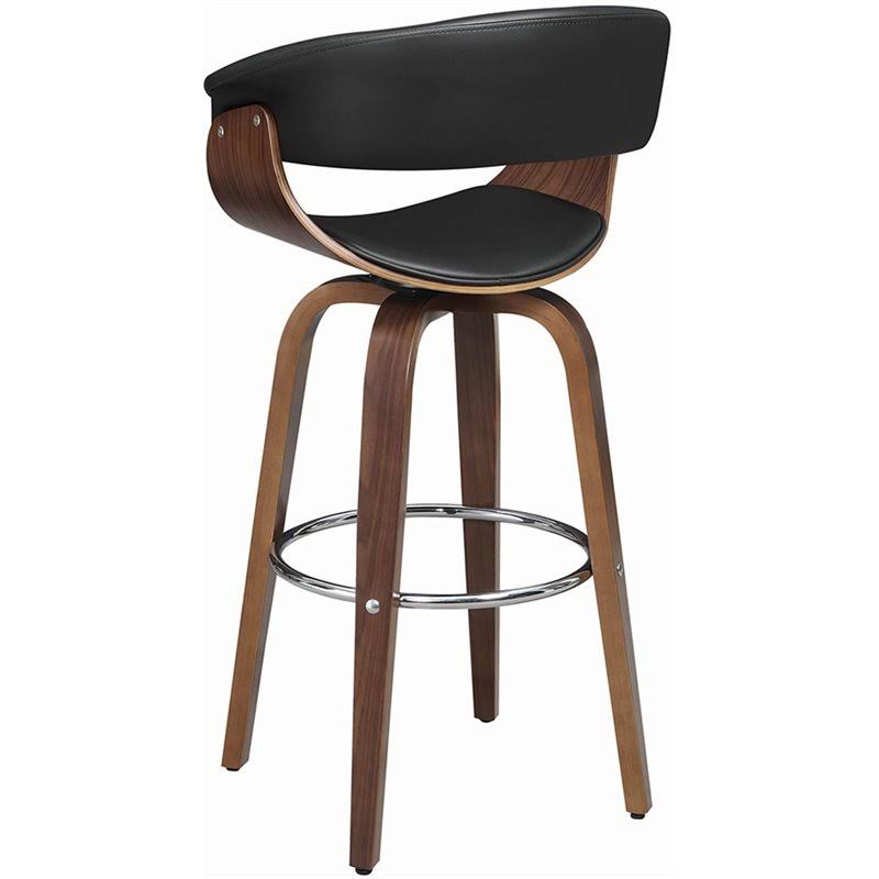 Faux Leather Swivel Bar Stool in Walnut and Black B808