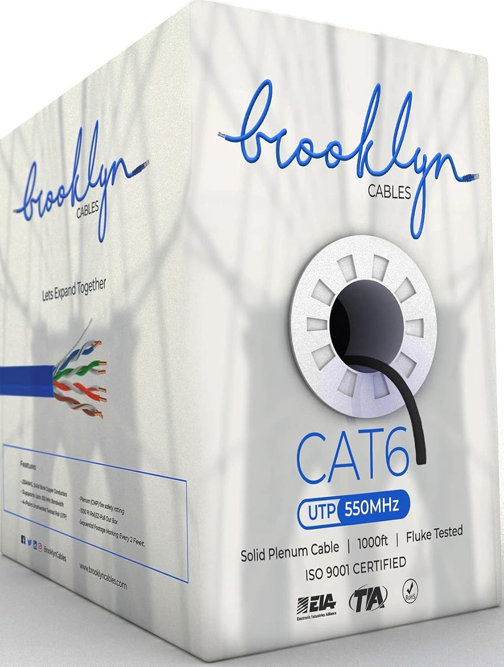 1000ft Cat6 Plenum Bulk Ethernet Cable, White U66067