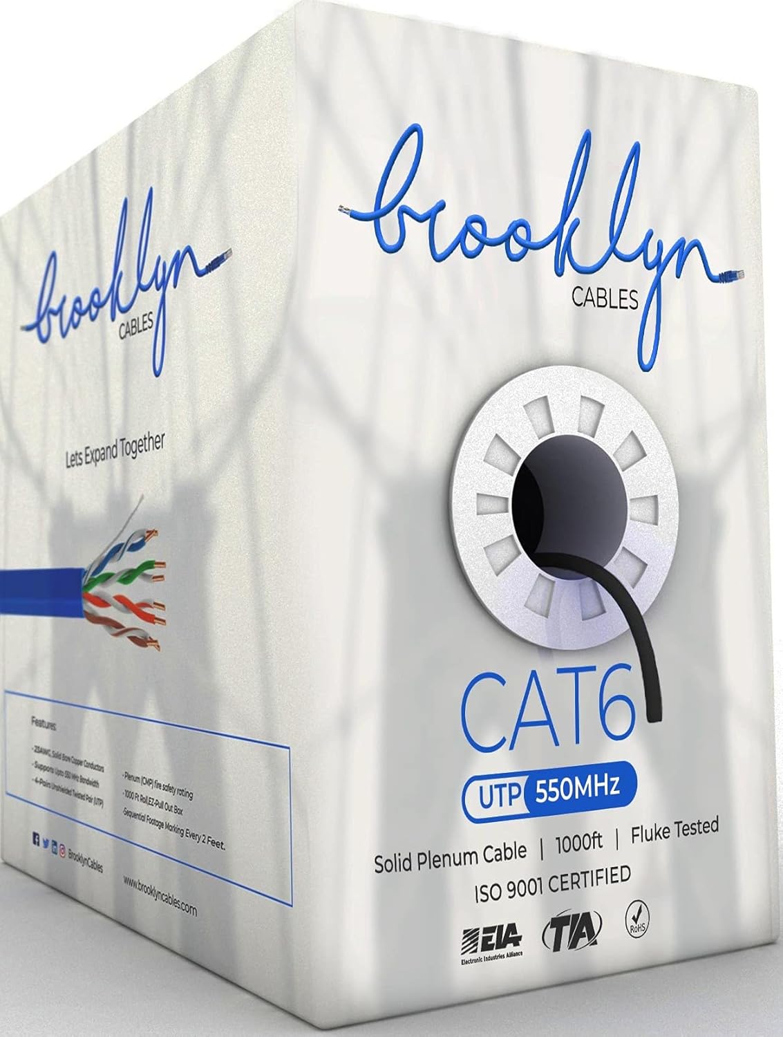 1000ft Cat6 Plenum Bulk Ethernet Cable, White U66067