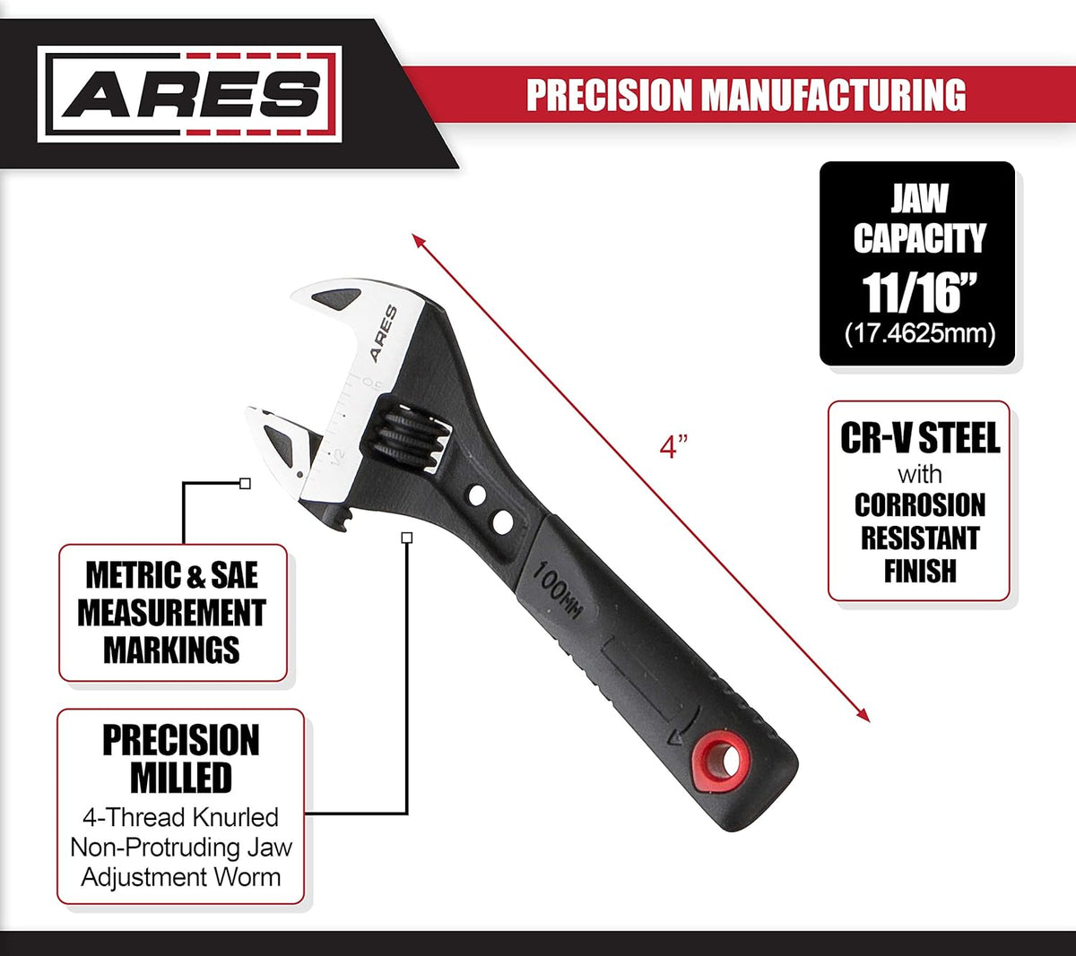 15-Inch Adjustable Wrench Chrome Vanadium Steel O2696